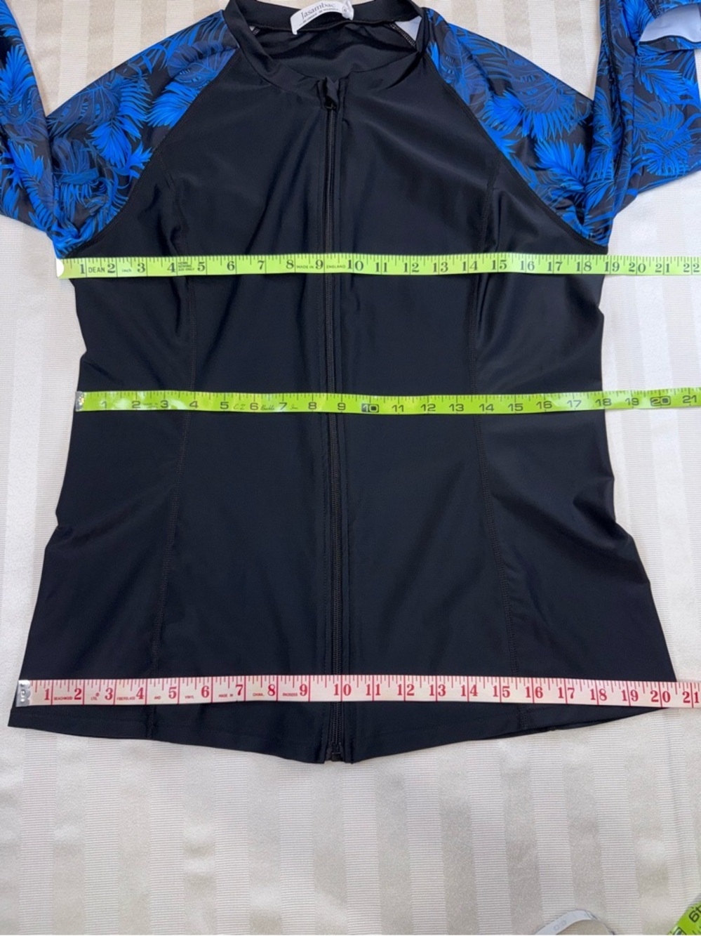 Jasambac Zip Front Rash Guard Swim Top Blue Palm Print XL NWT UPF Activewear - Picture 7 of 13
